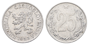 Чехословакия 25 геллеров 1953 KM 39 алюминий 4648-1132