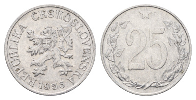 Чехословакия 25 геллеров 1953 KM 39 алюминий 4648-1132