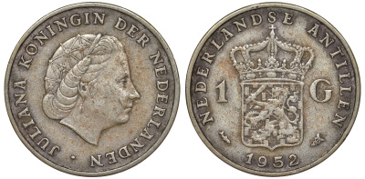 Нидерландские Антилы 1 гульден 1952 Юлиана (1948-1980) KM 2 серебро 36-845