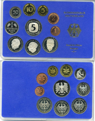 ФРГ государственный набор из 10 монет 1985 F    PROOF  3-5-3-12