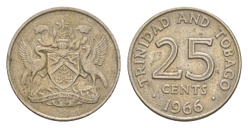 Тринидад и Тобаго 25 центов 1966 KM 4 медно-никель 4644-549