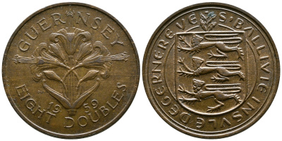 Гернси 8 даблов (дублей) 1959 KM 16 бронза 4557-244