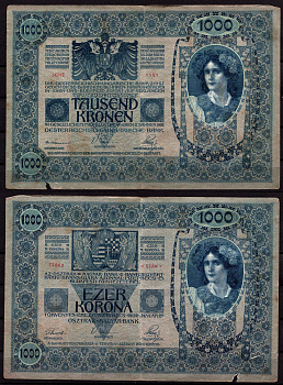 Австрия 1000 крон 1902 Женщина, австрийское знаме, с печатью Pick 8 бумага 7547-8-3-1