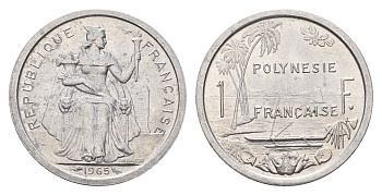 Французская Полинезия 1 франк 1965 год-тип KM 2 алюминий UNC 179-843