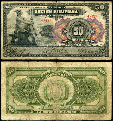 Боливия 50 боливиано 1911 Pick 110 бумага 000-00-00