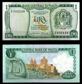 Мальта 1 лира 1967 (1973) Pick 31 c бумага aUNC 451-1231-2