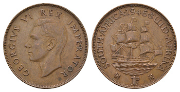 ЮАР 1 пенни 1946 Георг VI (1936-1952) KM 25 бронза 4531-143