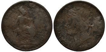 Великобритания 1/3 фартинга 1827 Георг IV (1820-1830) KM 703, Spink 3827 медь 1515-2115