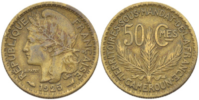 Французский Камерун 50 сантимов 1925 (а), монетный двор Париж KM 1 алюминиевая бронза 4608-433