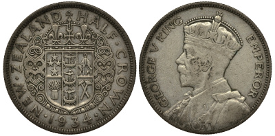 Новая Зеландия 1/2 кроны 1934 Георг V (1910-1936) KM 5 серебро 272-814
