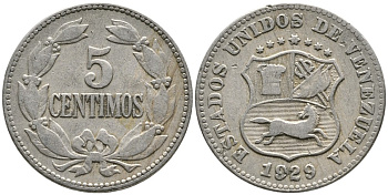 Венесуэла 5 сентимо 1929 редкий год KM 27 медно-никель 4532-255