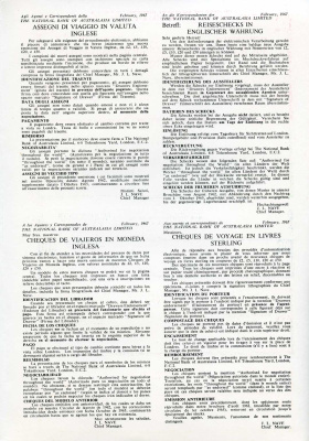 Австралия, Национальный банк Австралии 2, 5, 10, 20 и 50 фунтов 1967 дорожные чеки, оригинальный буклет, образец Specimen   бумага  UNC (пресс) 5548-3-1-2