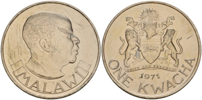 Малави 1 квача 1971 KM 12 медно-никель UNC 4125-725
