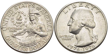 США 25 центов (квотер) 1976 200 лет независимости (1776-1976), Вашингтон, барабанщик KM 204 медь плакированная медно-никелем 117-255