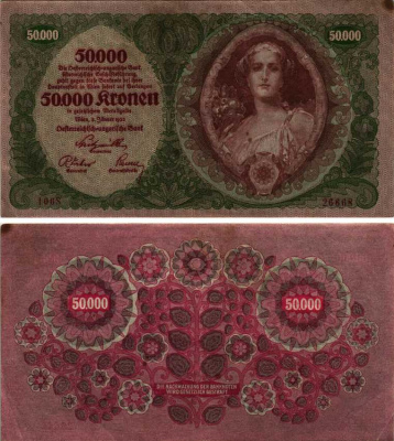 Австрия 50000 крон 1922 2 января 1922 Pick 80 бумага 7214-44-1-1