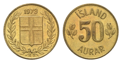 Исландия 50 эйре 1973 KM 17 никель латунь UNC 4690-558