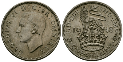 Великобритания 1 шиллинг 1948 Георг VI (1936-1952), Английский герб KM 863, Spink 4103 медно-никель 4546-913