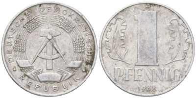 ГДР 1 пфенниг 1965 A KM 8.1 алюминий 4613-927