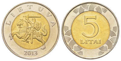 Литва 5 лит 2013 KM 113 биметалл UNC 4624-734