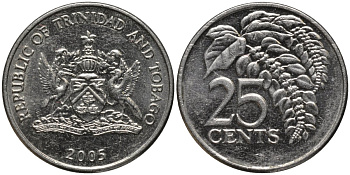 Тринидад и Тобаго 25 центов 2005 цветок дикая пуансеттия KM 32 медно-никель 4577-1255