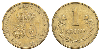 Гренландия 1 крона 1957 KM 10 алюминиевая бронза 1528-814