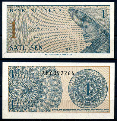 Индонезия 1 сен 1964 крестьянин Pick 90 a  бумага  UNC (пресс) 446-22-2