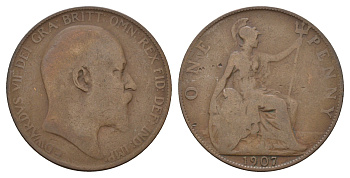 Великобритания 1 пенни 1907 Эдуард VII (1901-1910) KM 794.2, Spink 3990 бронза 4680-814