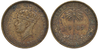 Британская Западная Африка 1 шиллинг 1947 H, Георг VI KM 23 никель латунь 25-1327