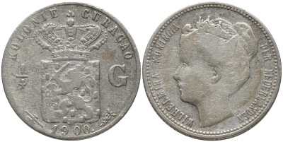 Нидерландское Кюрасао 1/4 гульдена 1900 Вильгельмина (1890-1948) KM 35 серебро 4387-953