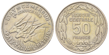 Камерун 50 франков 1960 год-тип KM 13 медно-никель 51-1542