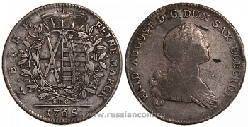 Саксония 1 талер 1765 Фридрих Август III Dav. 2682, Schnee 1063, KM 983 серебро 00-806-56