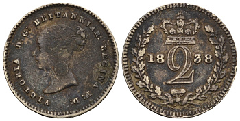 Великобритания 2 пенса 1838 Виктория (1837-1901), для обращения в Британской Гвиане и некоторых частях Британской Вест-Индии KM 729, Spink 3914E серебро 1515-2225