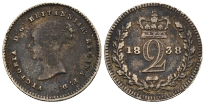 Великобритания 2 пенса 1838 Виктория (1837-1901), для обращения в Британской Гвиане и некоторых частях Британской Вест-Индии KM 729, Spink 3914E серебро 1515-2225