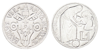 Ватикан 1 лира 1975 MCMLXXV, Священный год, Павел Vi, год-тип KM 124 алюминий UNC 4701-525
