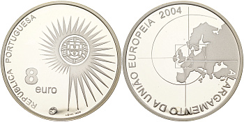 Португалия 8 евро 2004 INCM, расширение Европейского Союза KM 753a серебро PROOF 11-183-31