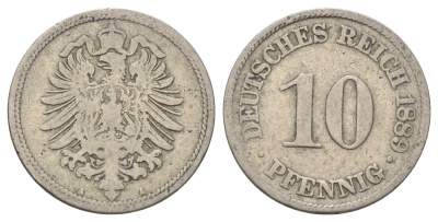 Германия 10 пфеннигов 1889 A KM 4, J. 4 медно-никель 4701-1062