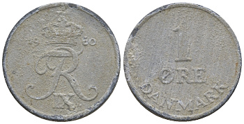 Дания 1 эре 1960 С; S, Фредерик IX (1947-1972) KM 839.2 цинк 4609-1113