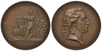 Швеция медаль 1799 Ханс Аксель фон Ферзен, музей естественной истории, 53 мм, 82,97 гр  бронза    1072-7-41