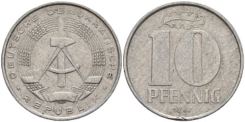 ГДР 10 пфеннигов 1967 A KM 10 алюминий 27-346