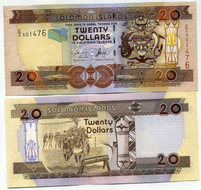Соломоновы острова 20 долларов 2004 Pick 28 (1) бумага UNC (пресс) 449-14-2