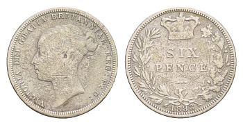 Великобритания 6 пенсов 1883 Виктория (1837-1901) KM 757, Spink 3912 серебро 4658-966