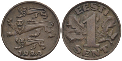 Эстония 1 цент 1929 Республика (1918-1941) KM 10 бронза 26-758