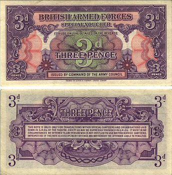 Великобритания 3 пенса 1946 первая серия, для вооруженных сил, специальный ваучер Pick M9а бумага aUNC 451-689-3
