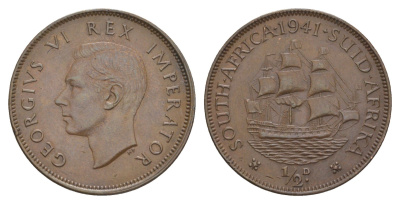 ЮАР 1/2 пенни 1941 Георг VI (1936-1952) KM 24 бронза 4178-754