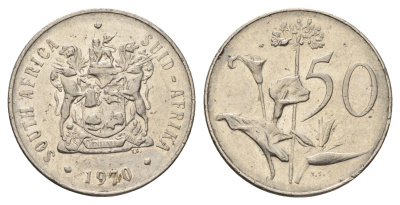 ЮАР 50 центов 1970 Зантедеския Эллиота (калла), герб KM 87 никель 4604-1055