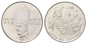 Ватикан 50 лир 1969 MCMLXIX, год-тип KM 113 нержавеющая сталь UNC 4700-642