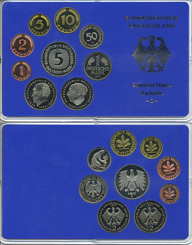 ФРГ НАБОР ИЗ 9 МОНЕТ 1977 G ОФИЦИАЛЬНЫЙ НАБОР В ПЛАСТИКЕ PROOF 00-00