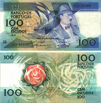 ПОРТУГАЛИЯ 100 ЭСКУДО 1986 ФЕРНАНДО ПЕССОА, 16 ОКТЯБРЯ 1986 Pick 179а бумага UNC (ПРЕСС) 8606-32-2-1