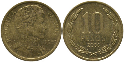 Чили 10 песо 2006 L KM 228.2, Schon 82 алюминиевая бронза 4544-742