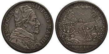 Ватикан 1 пиастр A VIII/1699 Иннокентий XII. Выпадение небесной манны в пустыне Dav. 4108, Muntoni 17 серебро 00-000-00